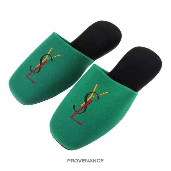 🔴 Yves Saint Laurent YSL Logo Slipper - Green Velour - Picture 2 of 6